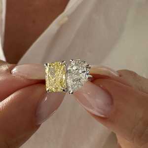 Anillo Toi Moi con Diamante Amarillo Cultivado en Laboratorio Auténtico de 1CT Corte Radiante y 1CT Corte Pera para Mujer, Oro Sólido de 14K, para Boda, Fiesta, Regalo para Ella - Product Image 2