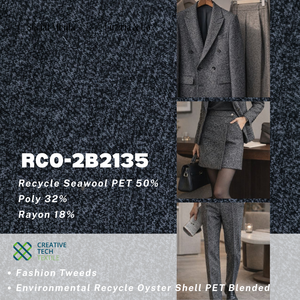 Tissu en tweed de laine de mer recyclée RCO-2B2135, matière éco-responsable en poly-rayonne teinte, pour manteau personnalisé, à base de coquilles d'huîtres durables - Product Image 3