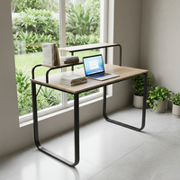 Escritorio Escolar Moderno Lumetal de Madera PB con Melamina, Mesa de Estudio con Marco Metálico, Estante Superior para Aula, Patas Curvas y Nivelador Estable