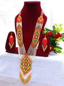 Conjunto de collar de cuentas de vidrio de diseño, hecho a mano, para novias, regalo de aniversario y accesorios para fiestas. - Product Image 6