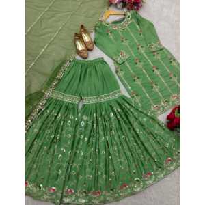 Conjunto de ropa de fiesta de diseñador para mujer con top bordado Sarara Dupatta Sequence Work - Product Image 4