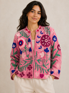 SUJANI Eco-Friendly 100% Cotton <b>Quilted</b> Reversible Breathable Bomber <b>Jacket</b> for Winter Autumn Spring - Product Image 2