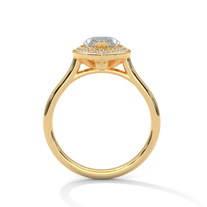 Anillo de oro amarillo de 14 quilates con diamantes cultivados en laboratorio, diseño minimalista con diamantes pavé laterales y diamante de corte marquesa en el lado frontal. - Product Image 3