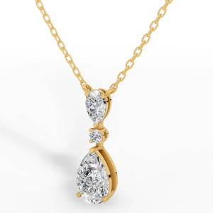 สร้อยคอเพชรทรงหยดน้ำ 14K ทองคำ ประดับเพชรเลี้ยงในห้องปฏิบัติการ |   จี้รูปลูกแพร์และทรงกลมประดับเพชรสามเม็ด |   เครื่องประดับงานแต่งงานสุดหรูสำหรับผู้หญิง - Product Image 1