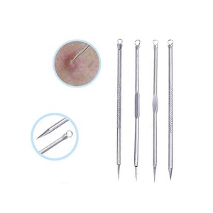 Professional 4 Piece Stainless Steel Blackhead Whitehead Remover Set Double Headed Comedone Lancet Acne Extractor <b>Tools</b> Kit - Product Image 1