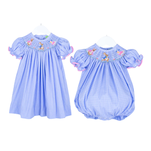 Conjunto de Ropa Infantil al por Mayor de Vietnam con Diseño Personalizado para el Día de Pascua, Vestido de Niña con Bordado de Conejito en Tela de Algodón - Product Image 2