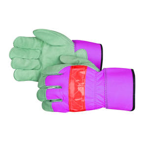 Gants de travail en cuir de vachette fendu avec manchette et dos de la main en polyester fluorescent, résistants à la chaleur, pour la construction - Product Image 4