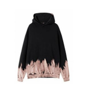 Sweat-shirt à capuche oversize pour homme, tie-dye noir et gris, en coton tricoté, décontracté, avec poches, coupe classique, pour l'automne - Product Image 2