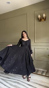 Heavy Faux Georgette Lucknowi Sequence Anarkali Gown Featuring Four Meter Kali Cut Flare With Dupatta Pant Set ((MPY 76) DC - Product Image 1