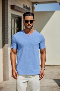 <b>Mens</b> <b>V</b> <b>Neck</b> <b>T</b> <b>Shirt</b> Premium Cotton Short Sleeve Casual Wear Soft Breathable Fabric Slim Fit Summer Fashion Everyday Basic Quick - Product Image 3