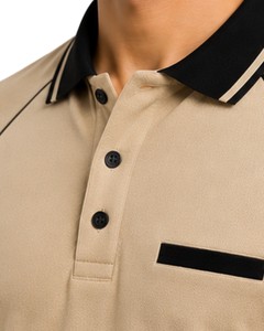 Camiseta Polo Personalizada para Hombre en Beige y Negro, Ropa Deportiva Informal, Transpirable, de Manga Corta, Mezcla de Algodón, para Golf - Product Image 5