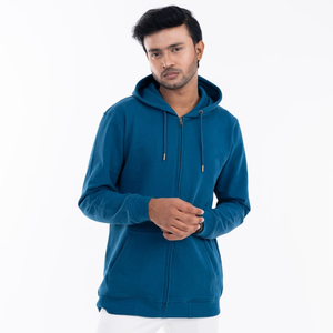 Sweat à capuche confortable pour homme, tissu polaire de haute qualité, bleu, fermeture éclair - Style avec poche kangourou, respirant et confortable - Product Image 1
