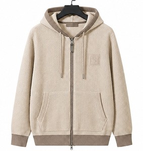 Pull tricoté à capuche oversize pour homme, color block, décontracté, pour l'automne, manches classiques, en coton/fibre de bambou, coupe-vent, fermeture éclair - Product Image 4