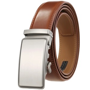 Ceinture en cuir de vachette pour homme, boucle automatique en alliage, design solide et tendance, haute qualité, marron, largeur 3,5 cm, longueur 130 cm - Product Image 1