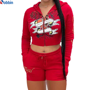 Conjuntos Deportivos Cortos de Verano Estilo Hip Hop para Mujer, 2 Piezas, Chaqueta con Cremallera y Pantalones Cortos, 100% Algodón, Transpirable, de Secado Rápido, Ecológico, Mangas Largas - Product Image 6