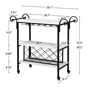 Carrello Portabottiglie HODELY in Ferro e Legno Effetto Marmo, a Due Livelli, con Doppio Bracciolo, Spessore 1,5 mm, in Pannello Densificato, per Conservazione Vini Pregiati - Product Image 6