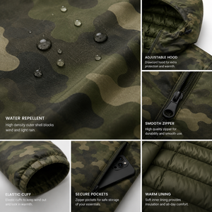 Men's Woodland Camouflage Hooded Puffer <b>Jacket</b> <b>Waterproof</b> Windproof Thermal Insulated <b>Winter</b> Outdoor Hiking Hunting Full Zip - Product Image 5