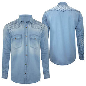 Chemise en jean pour homme à manches longues, couleur unie, col rabattu, style décontracté avec poches, finition délavée, coupe classique - Product Image 6
