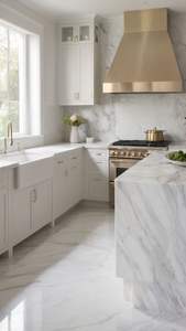 Encimera de Cocina Moderna de Superficie Sólida de Mármol Blanco con Vetas Grises, Resistente al Agua y Ecológica, para Encimeras de Baño de Hotel - Product Image 2