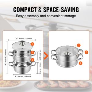 Pentola a vapore in acciaio inossidabile da 22 cm per cottura a vapore da 3QT, grande capacità, con funzione di cottura a vapore per verdure - Product Image 6