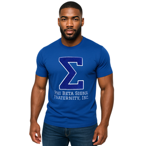 Camiseta de Chenilla Phi Beta Sigma Big Sigma Azul para Hombre, Camiseta con Letras Griegas, Ropa de Fraternidad Premium, Manga Corta, Corte Clásico - Product Image 1