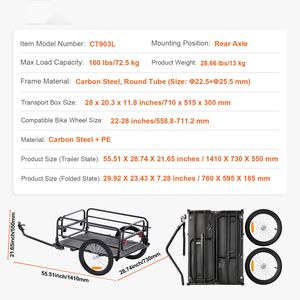 Chariot de vélo robuste, capacité de charge de 160 lb, remorque de transport pour vélo, pliable et compacte, roues universelles à dégagement rapide - Product Image 6