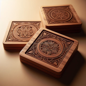 Sous-verres carrés et ronds faits à la main en bois d'acacia protégeant votre table des taches de café et des résidus de verre avec un design inspiré - Product Image 2