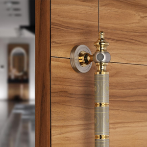 Manija Decorativa de Metal para Puerta, Acabado Latón Antiguo, Manija Larga con Placas de Montaje para Puertas de Entrada de Madera, Hogar, Hotel - Product Image 4