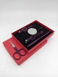 Pinzas de Cejas Profesionales de Lujo con Recubrimiento de Polvo de Vino, Diseño Curvo, Kit de Tijeras de Acero Inoxidable, Espejo Circular, Belleza - Product Image 5