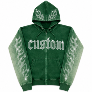 Sudadera con capucha de forro polar grueso con cremallera completa, con pedrería de cristal, de corte holgado y extragrande, estilo streetwear de invierno, con logotipo de fabricante personalizado, 100% - Product Image 6