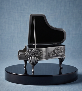 Boîte de rangement de luxe en métal argenté en forme de grand piano pour fruits secs et dates, corps gaufré, couvercle à charnière - Product Image 4