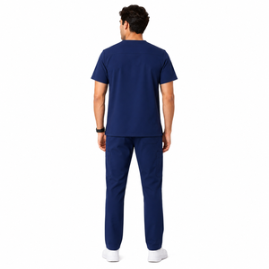 Conjunto de Uniformes Médicos Personalizados para Hombre, 100% Algodón, Tela de Lana Peinada, Azul Marino, Cuello en V, Uniforme de Hospital, Manga Corta, Ropa de Trabajo para Médico y Enfermero - Product Image 2