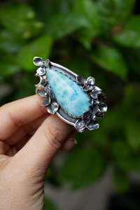 Anillo de Plata Larimar, Anillo de Plata de Ley 925, Plata de Ley 925 Sólida - Product Image 1