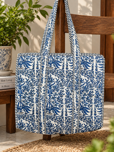 Boho Handmade Quilted Striped Fashion <b>Tote</b> Bag Cotton Blue Large Shoulder Shopping Bag Reusable <b>Travel</b> Beach Carryall - Product Image 1