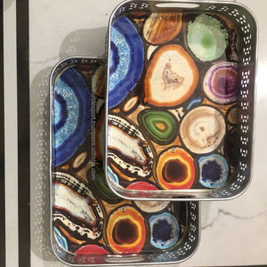 Plateau de service ovale en bois massif marron de luxe Poignée en métal élégante Plateau de cuisine décoratif pour collations Boissons Salades Table à manger - Product Image 1