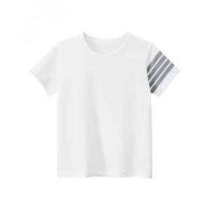 T-shirt noir à manches courtes pour homme, rayures blanches, col rond, coupe classique, imprimé numérique, 100% coton respirant - Product Image 3
