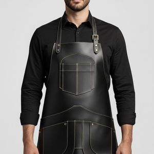 Black Full Grain Leather Bib Sleeveless Apron for Men | Chef Barber <b>BBQ</b> Blacksmith | Reusable Adjustable Buckle Strap Multi - Product Image 4