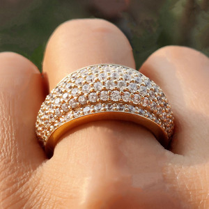 Moissanite Diamond Dome <b>Statement</b> <b>Ring</b> Chunky Multi Row Pave Set Men's Wedding Band 925 Sterling Silver Hip Hop Style Jewelry - Product Image 6