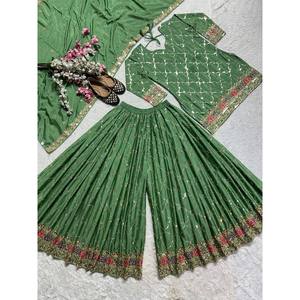 Conjunto de Fiesta para Mujer de Diseñador, Top, Sharara, Plazzo, Dupatta - Product Image 4