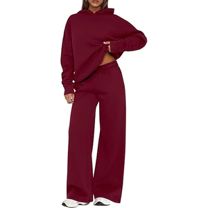Conjunto Deportivo Casual de Invierno para Mujer, Color Vino Tinto, Sudadera con Capucha y Pantalones Jogger, Corte Holgado, Dos Piezas - Product Image 3