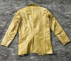 Veste en cuir texturé serpent doré pour homme CHAMP KING, doublure violet royal - Product Image 6