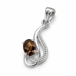 Pendentif tendance en argent sterling plaqué rhodium avec quartz fumé ovale – Fait main, cadeau minimaliste POUR ELLE - Product Image 4