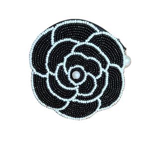 Unique Handmade <b>Black</b> & White Beaded Embroidery Flower Shape <b>Small</b> Wallet <b>Bag</b> With Fancy Look Stylish Design By Hiba Enterprises - Product Image 1