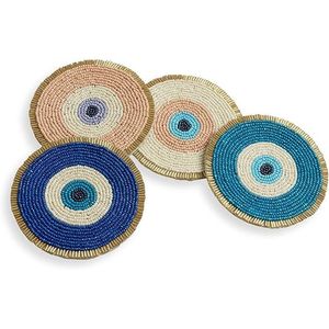 Set of 4 Beaded <b>Coasters</b> 4\" Decorative Bar Mat & Pads Cute Boho Style Table Decorations <b>for</b> <b>Drinks</b> - Product Image 1