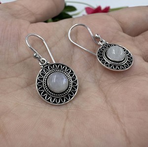 Natural Moonstone Silver Plated Brass Drop <b>Earrings</b> Classic <b>Hook</b> Style Handmade Gemstone Dangle <b>Earrings</b> Women's Fashion - Product Image 4