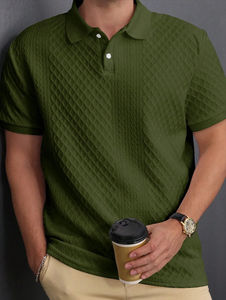 Camisa Casual de Hombre, 100% Algodón, Color Sólido, Tejida, con Botones al Frente, Manga Corta, Secado Rápido, Cuello Alto, con Logotipo Personalizado - Product Image 6