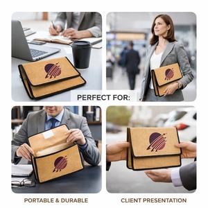Pochette de documents en jute naturelle écologique avec logo personnalisé, dossier de conférence, pochette zippée, soufflet large, étui de bureau durable - Product Image 4