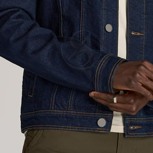 Custom Stand Collar Front Logo Eco-Friendly Breathable Denim Cotton <b>Canvas</b> <b>Jackets</b> OEM Custom Mens Jean <b>Jacket</b> - Product Image 6