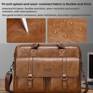High Quality Custom-made Leather Laptop <b>Bag</b> Custom Logo Multiple Pockets Soft Texture Office Use Casual Style Shoulder Carry - Product Image 3