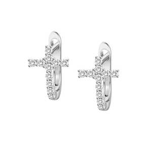 Cross Dangle Diamond Huggie <b>Hoop</b> <b>Earrings</b> Lab Grown Wholesale14k 18k Gold Dainty Hinged Small Cristian Region Gift Manufacture - Product Image 3